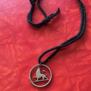 Lion Hand Carved Silver Coin Adjustable Necklace